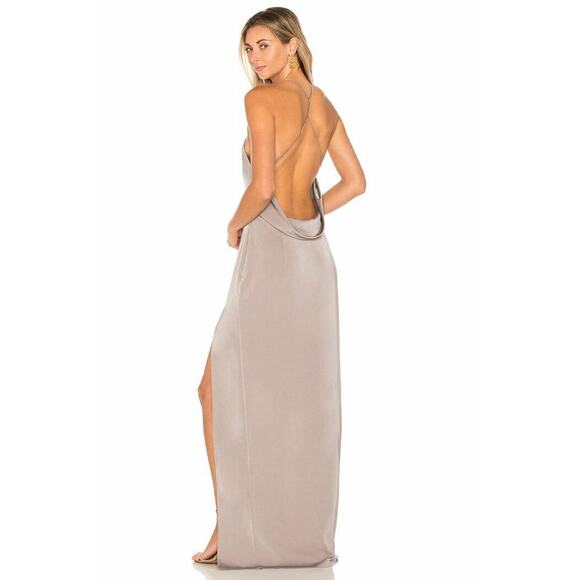 $248 Lovers + Friends Dark Grey Draped Back Sheyla Satin Gown Small NEW - Picture 3 of 16